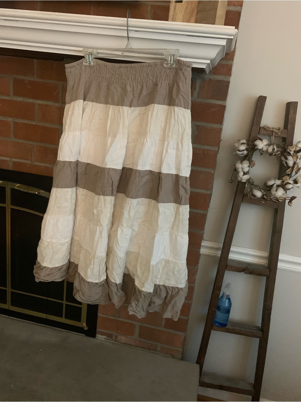 Coldwater Creek Cream and Taupe Tiered Maxi Skirt